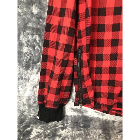 Red & Black Plaid Hoodie Men’s Large Long Sleeve With Side Zippers - Picture 13 of 16